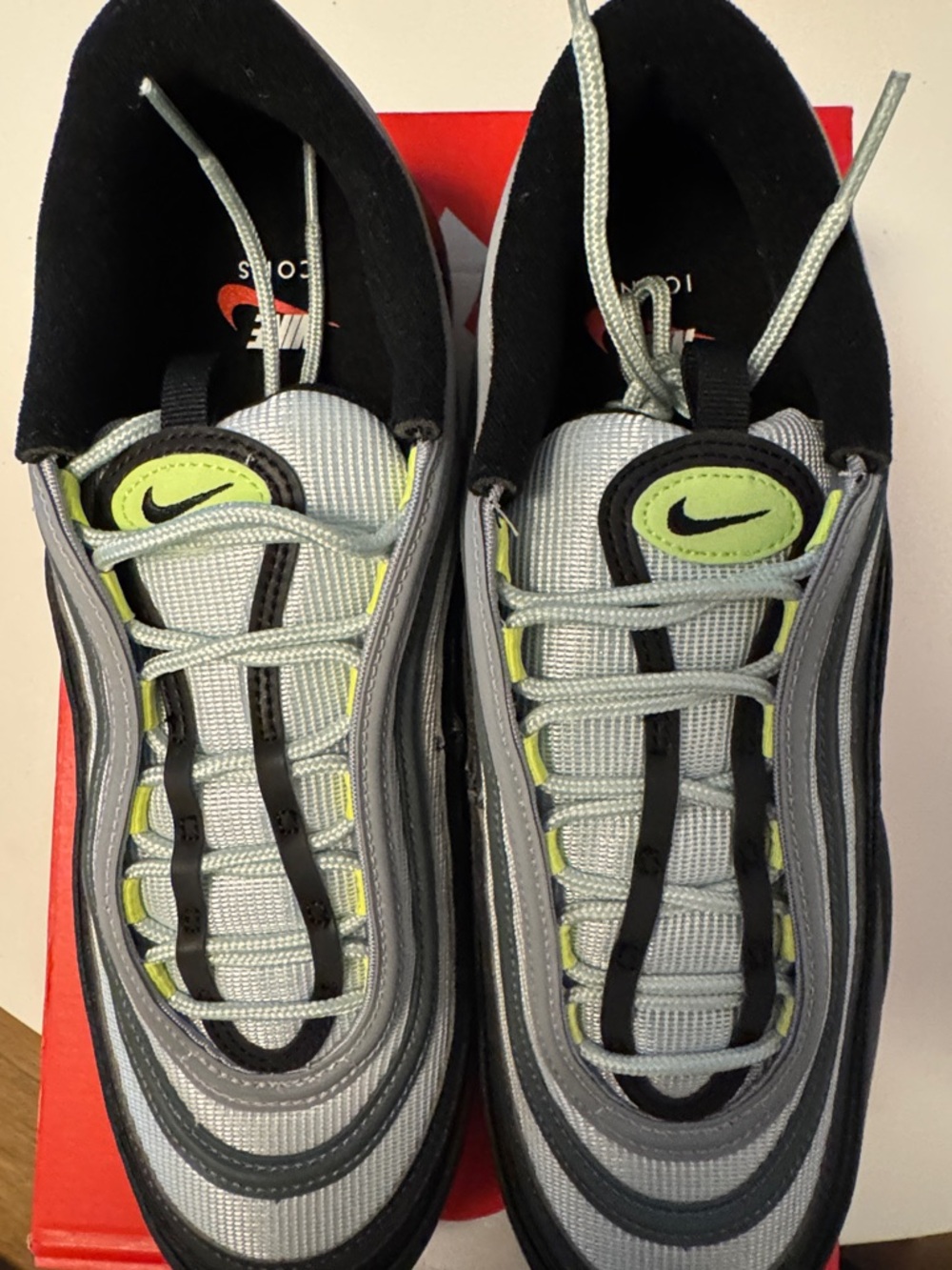 Nike Air Max 97- Gray & Neon Green Reflective Running Sneakers Size 11.5
